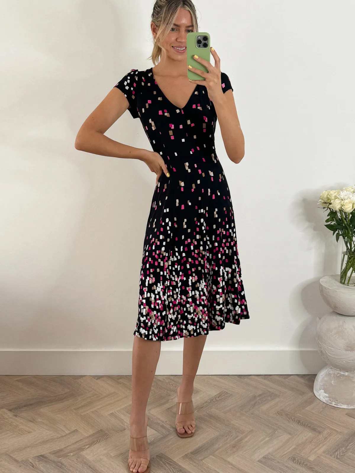 Jolie Moi Occasion Dresses|Weekend Casuals-Sasha Midi Dress, Black Multi