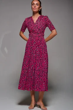 Jolie Moi Occasion Dresses|Office Dresses-Selene Animal Print Maxi Dress, Magenta