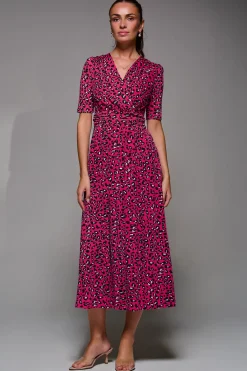 Jolie Moi Occasion Dresses|Office Dresses-Selene Animal Print Maxi Dress, Magenta