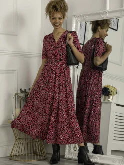 Jolie Moi Occasion Dresses|Office Dresses-Selene Animal Print Maxi Dress, Magenta