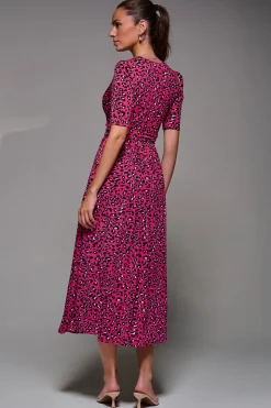 Jolie Moi Occasion Dresses|Office Dresses-Selene Animal Print Maxi Dress, Magenta