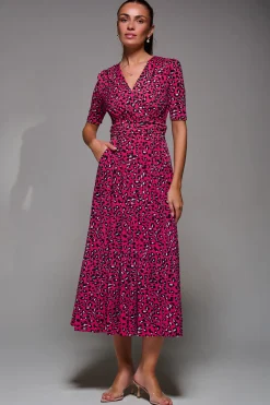Jolie Moi Occasion Dresses|Office Dresses-Selene Animal Print Maxi Dress, Magenta