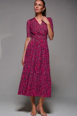 Jolie Moi Occasion Dresses|Office Dresses-Selene Animal Print Maxi Dress, Magenta