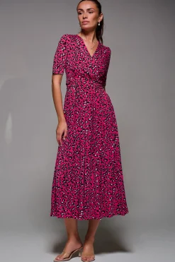 Jolie Moi Occasion Dresses|Office Dresses-Selene Animal Print Maxi Dress, Magenta