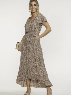 Jolie Moi Occasion Dresses|Weekend Casuals-Selina Wrap Dip Hem Dress, Pink Animal