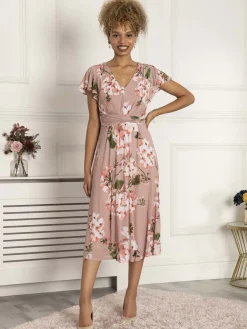 Jolie Moi Occasion Dresses|Mesh Dresses-Shirley Mesh Midi Dress, Dusty Pink