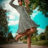 Jolie Moi Occasion Dresses|Jersey Dresses-Tie Front Sleeved Dress, Green/Multi