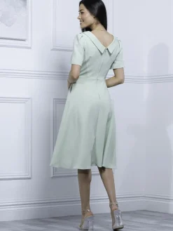 Jolie Moi Occasion Dresses|Weekend Casuals-Valery Button Collar Dress, Green Multi