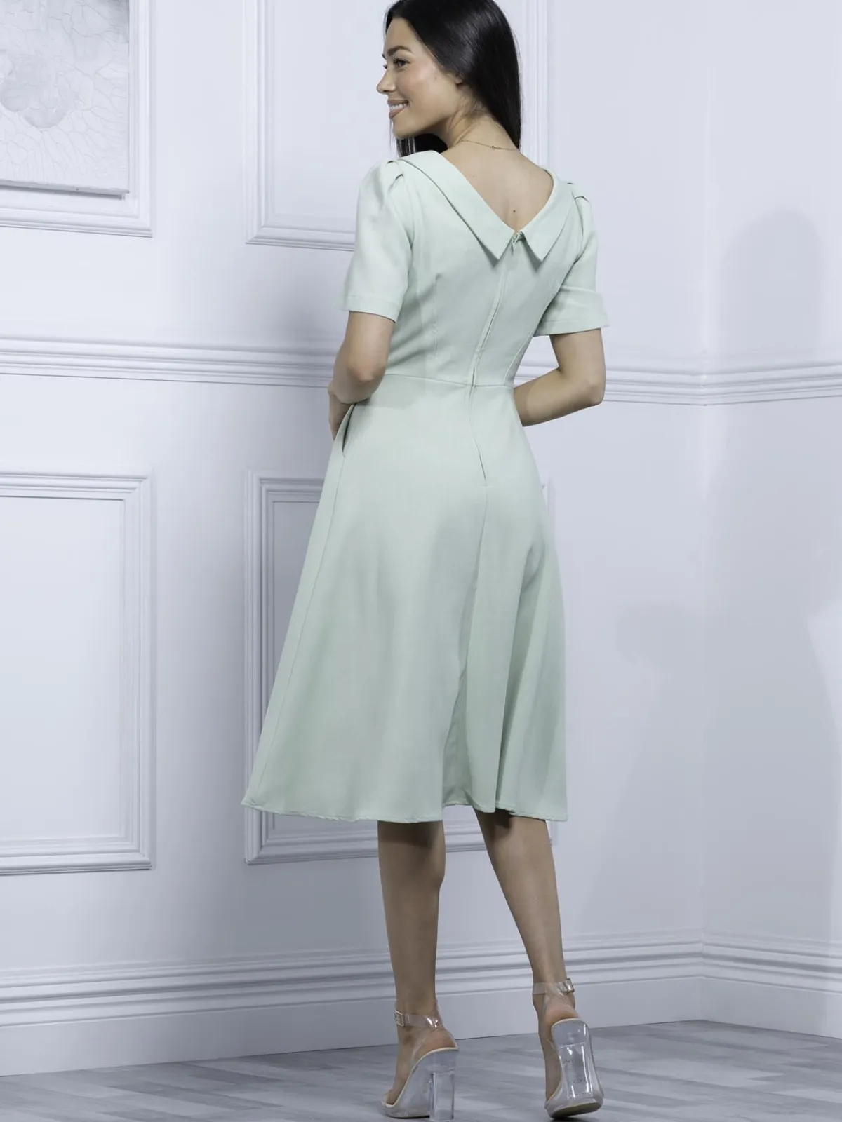 Jolie Moi Occasion Dresses|Weekend Casuals-Valery Button Collar Dress, Green Multi