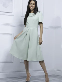 Jolie Moi Occasion Dresses|Weekend Casuals-Valery Button Collar Dress, Green Multi