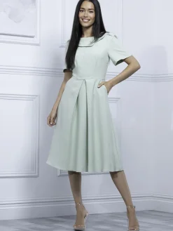 Jolie Moi Occasion Dresses|Weekend Casuals-Valery Button Collar Dress, Green Multi
