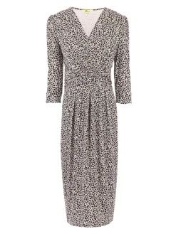 Jolie Moi Occasion Dresses|Jersey Dresses-Wrap Front Bodycon Dress, Beige Leopard