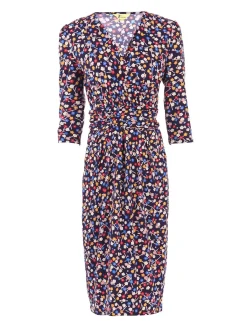 Jolie Moi Occasion Dresses|Jersey Dresses-Wrap Front Bodycon Dress, Navy Floral