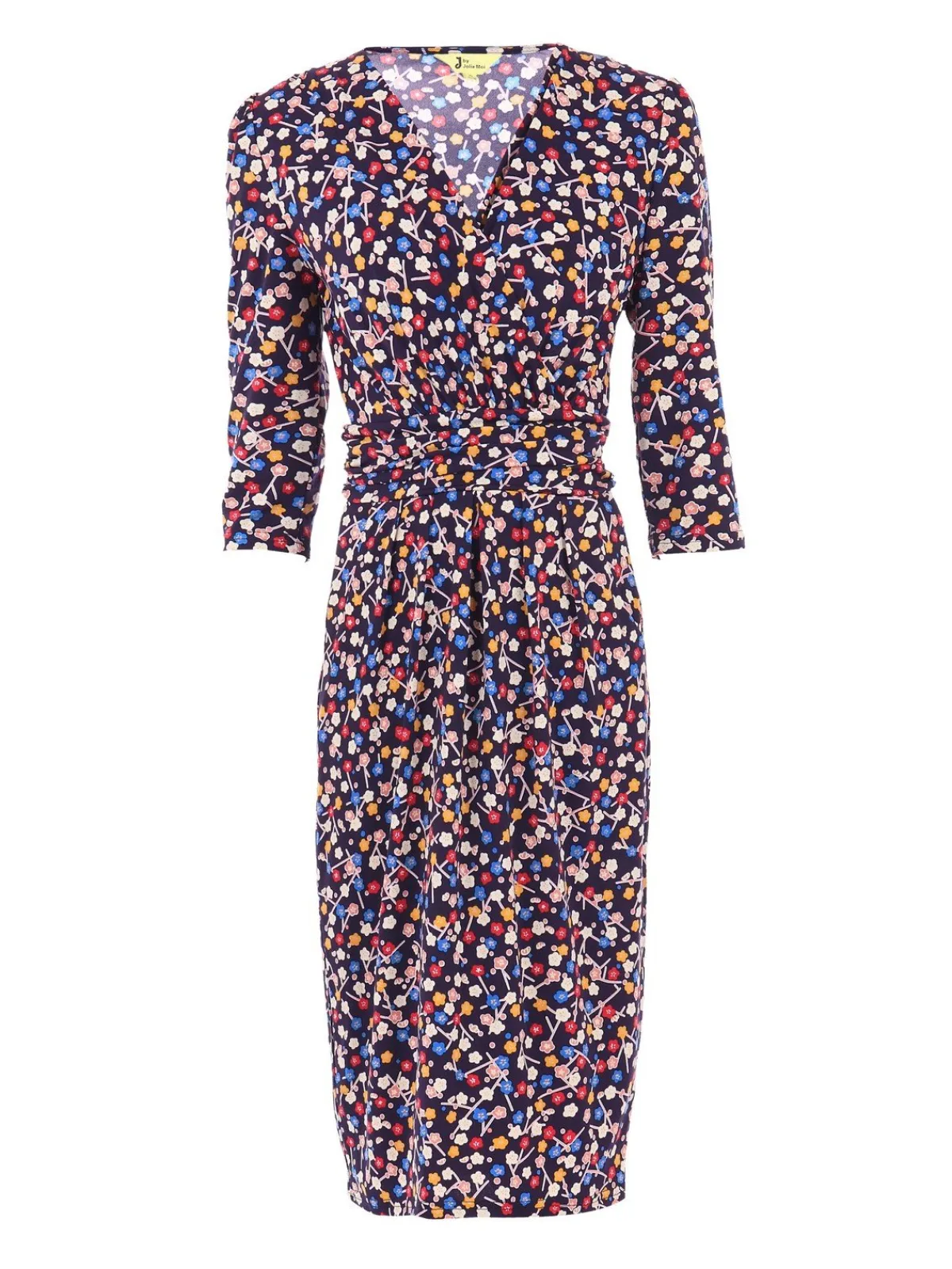 Jolie Moi Occasion Dresses|Jersey Dresses-Wrap Front Bodycon Dress, Navy Floral