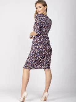 Jolie Moi Occasion Dresses|Jersey Dresses-Wrap Front Bodycon Dress, Navy Floral