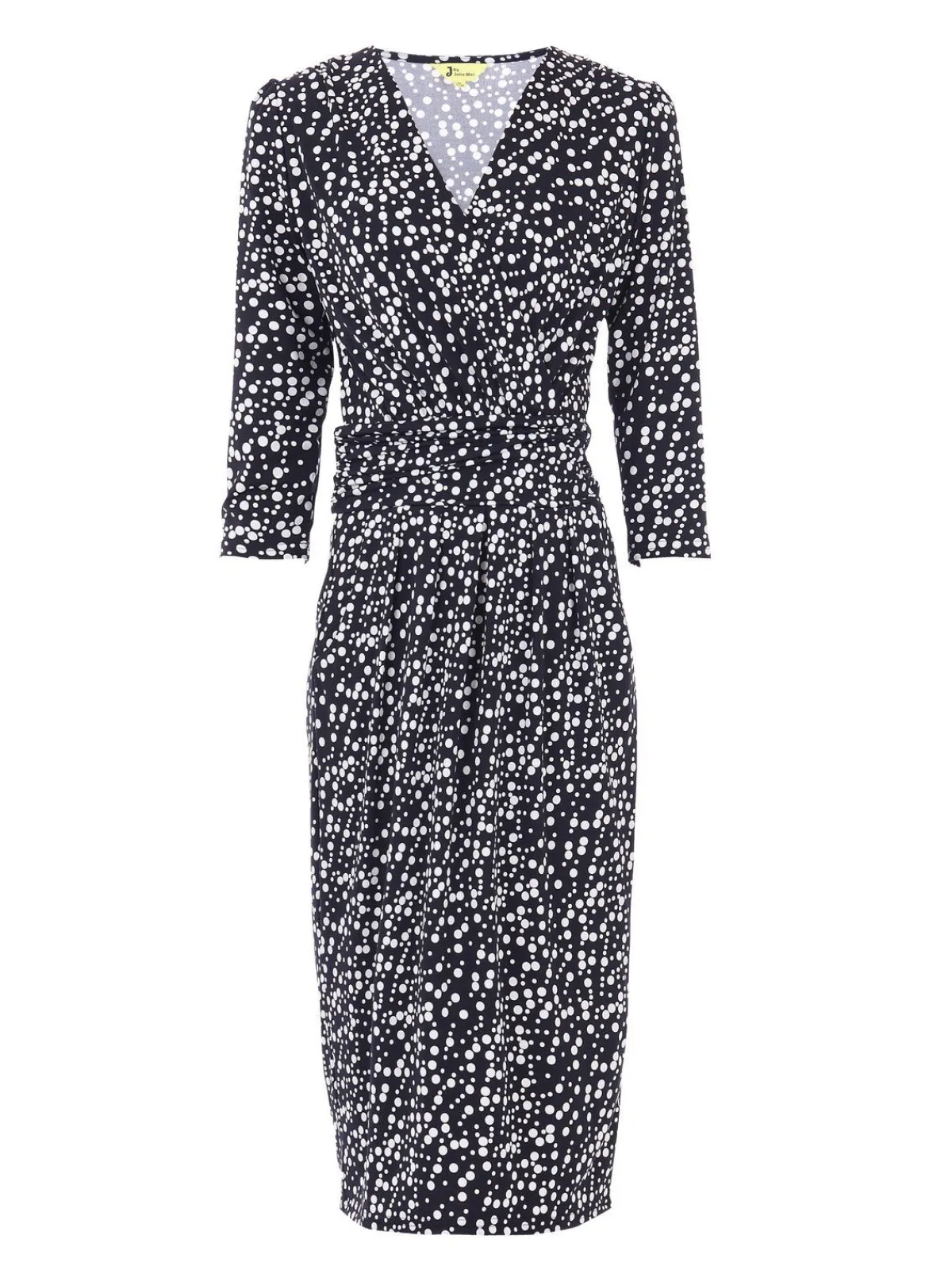 Jolie Moi Occasion Dresses|Jersey Dresses-Wrap Front Bodycon Dress, Navy Spot