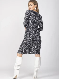 Jolie Moi Occasion Dresses|Jersey Dresses-Wrap Front Bodycon Dress, Navy Spot