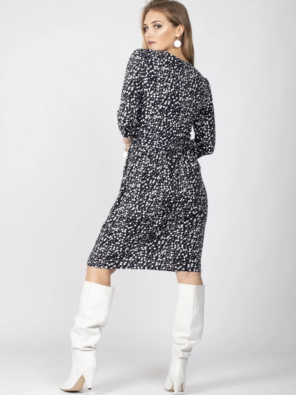 Jolie Moi Occasion Dresses|Jersey Dresses-Wrap Front Bodycon Dress, Navy Spot