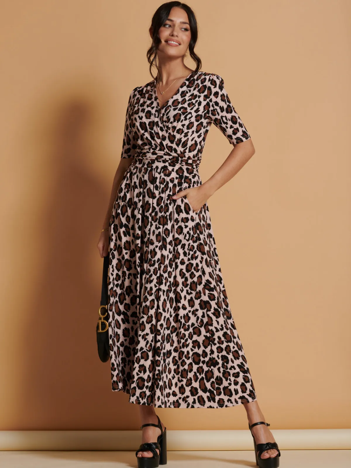 Jolie Moi Occasion Dresses|Jersey Dresses-Josie Animal Print Dress, Light Pink