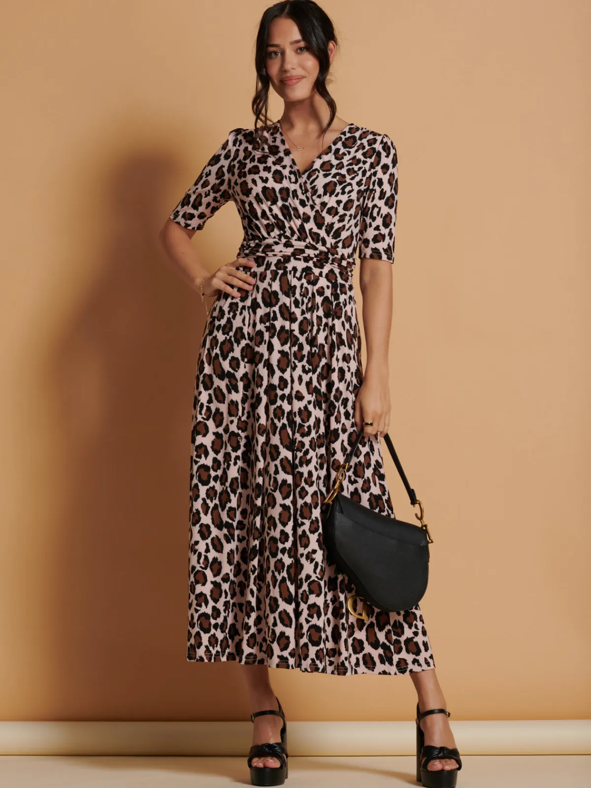 Jolie Moi Occasion Dresses|Jersey Dresses-Josie Animal Print Dress, Light Pink