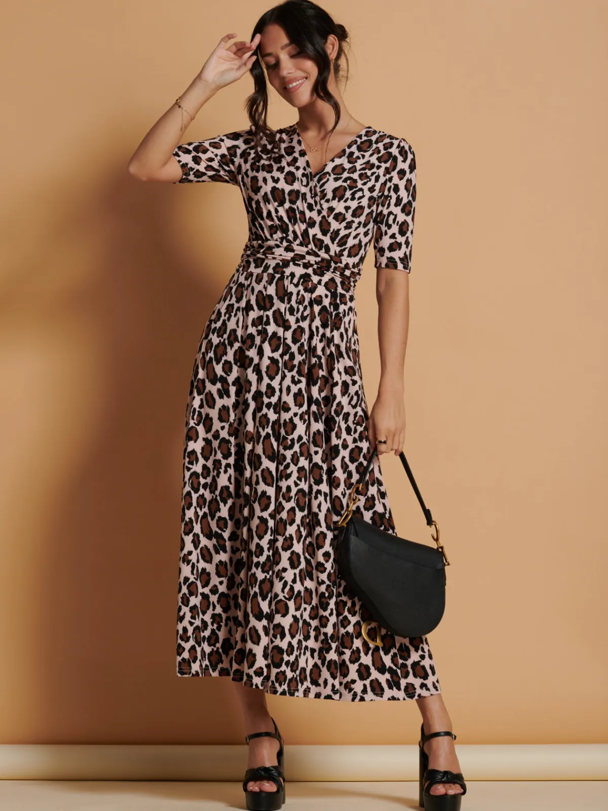 Jolie Moi Occasion Dresses|Jersey Dresses-Josie Animal Print Dress, Light Pink