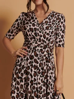 Jolie Moi Occasion Dresses|Jersey Dresses-Josie Animal Print Dress, Light Pink