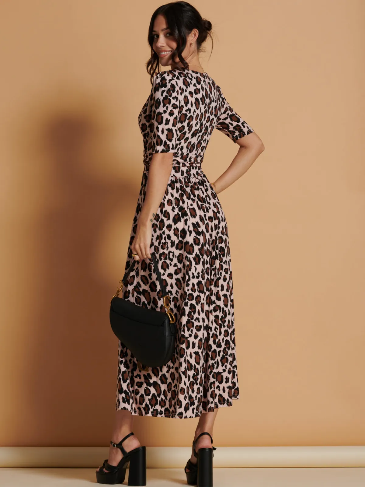 Jolie Moi Occasion Dresses|Jersey Dresses-Josie Animal Print Dress, Light Pink