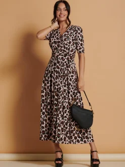 Jolie Moi Occasion Dresses|Jersey Dresses-Josie Animal Print Dress, Light Pink