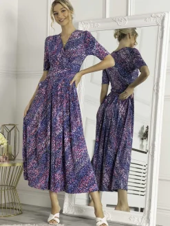 Jolie Moi Occasion Dresses|Weekend Casuals-Josie Animal Print Maxi Dress, Blue Multi