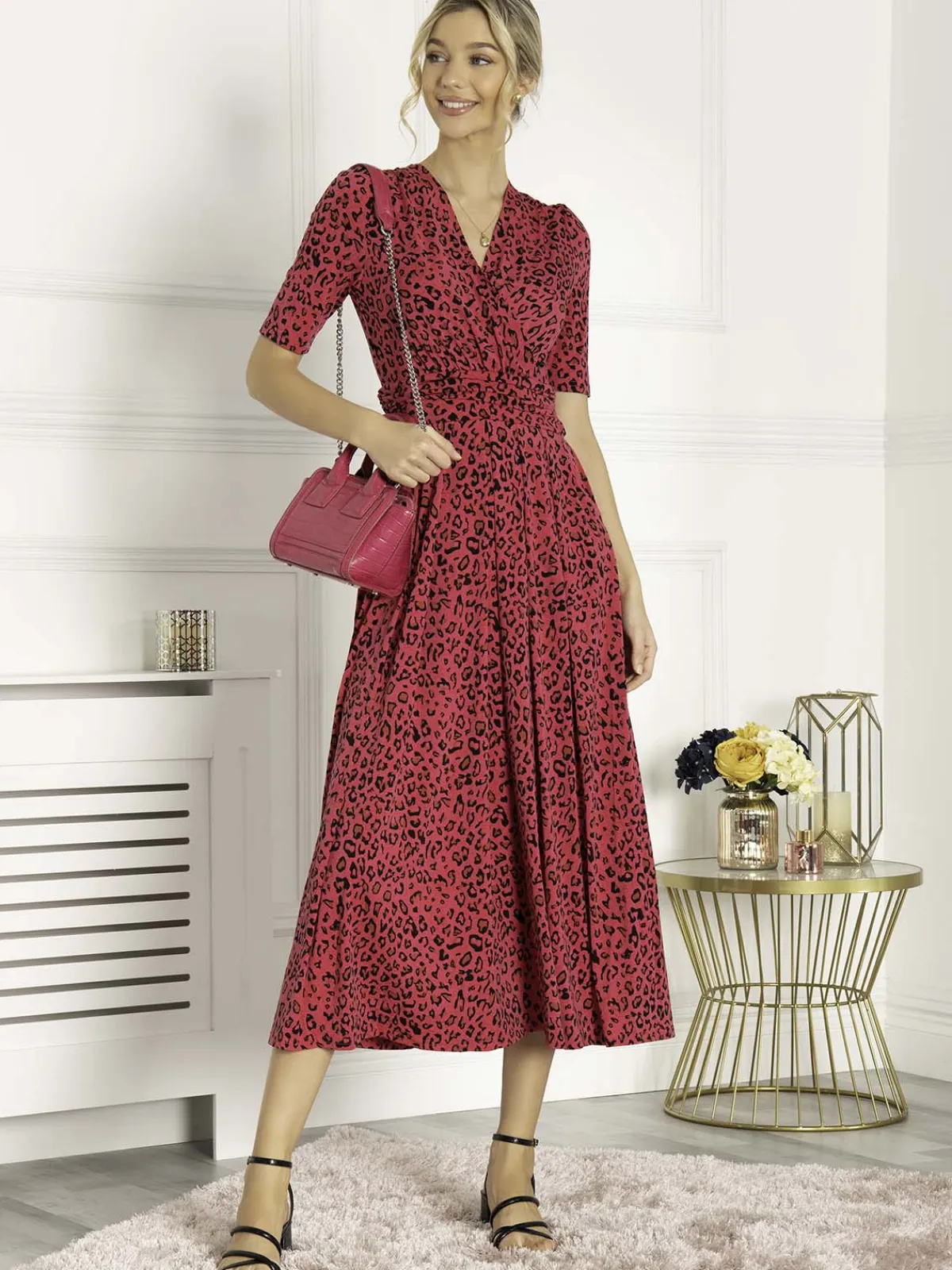 Jolie Moi Occasion Dresses|Jersey Dresses-Josie Animal Print Maxi Dress, Cerise