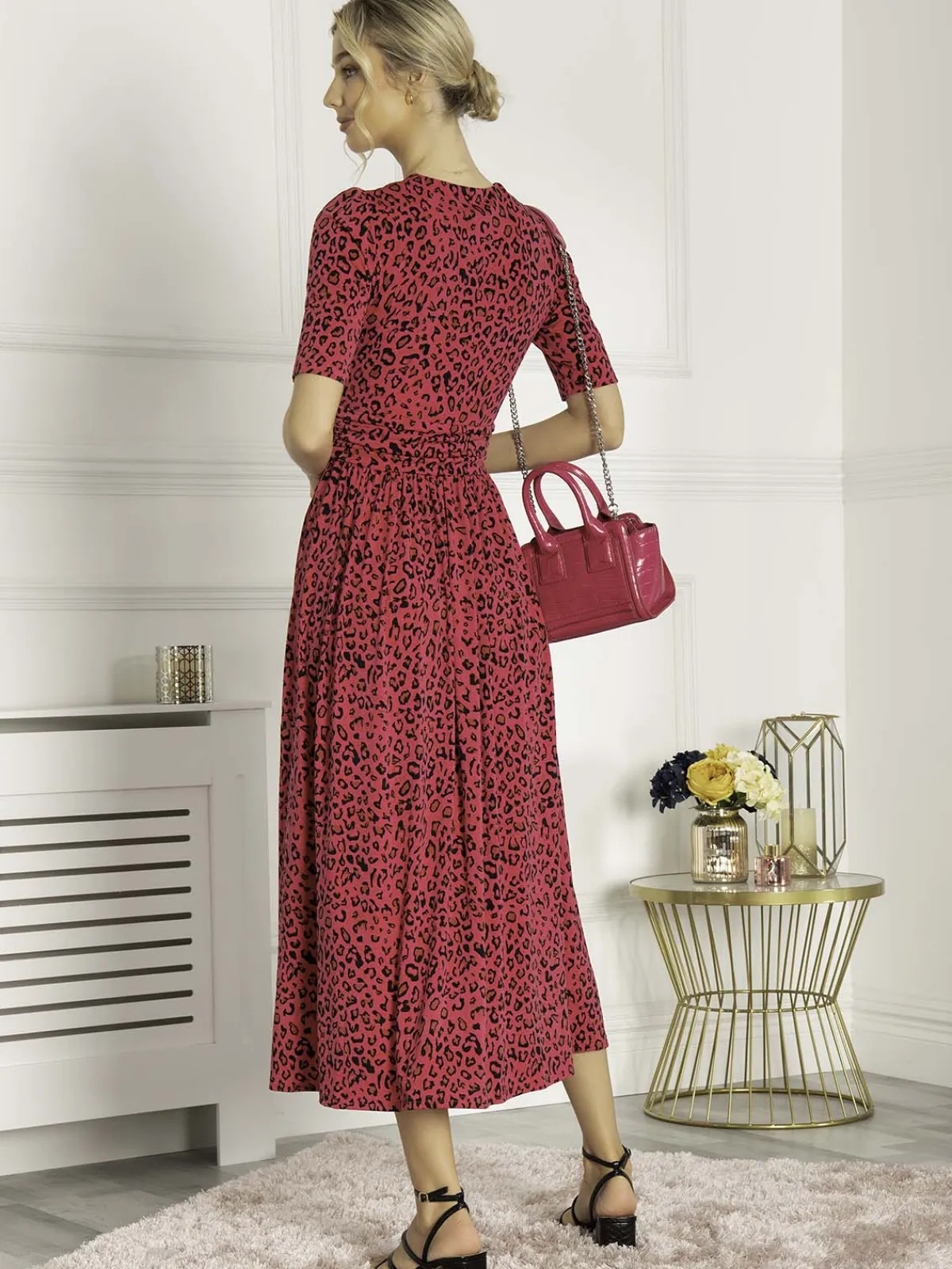 Jolie Moi Occasion Dresses|Jersey Dresses-Josie Animal Print Maxi Dress, Cerise