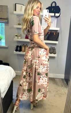 Jolie Moi Occasion Dresses|Mesh Dresses-Julita Floral Mesh Midi Dress, Pink Floral