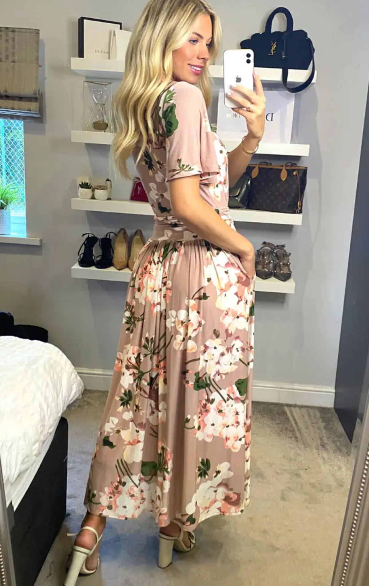 Jolie Moi Occasion Dresses|Mesh Dresses-Julita Floral Mesh Midi Dress, Pink Floral
