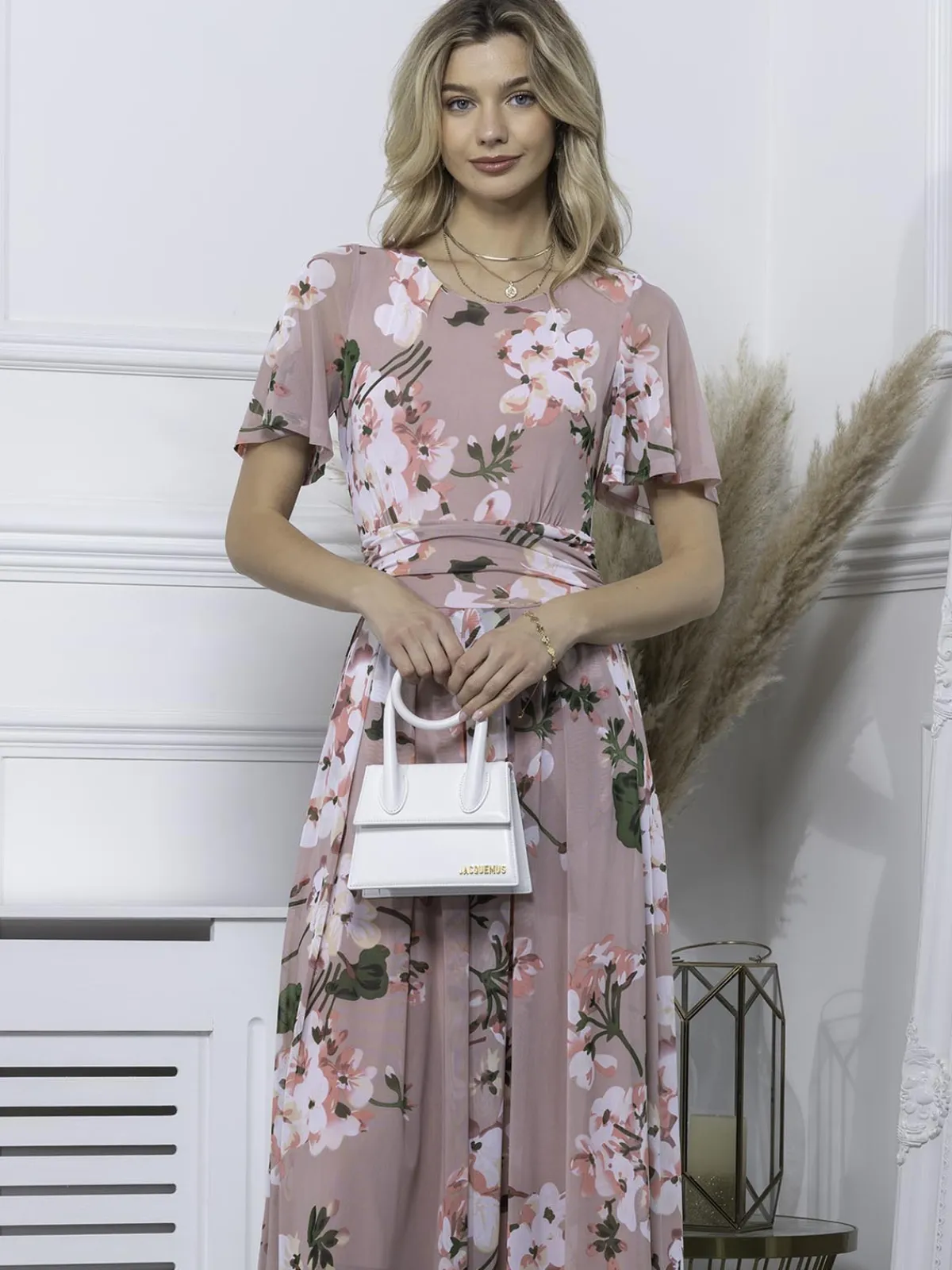 Jolie Moi Occasion Dresses|Mesh Dresses-Julita Floral Mesh Midi Dress, Pink Floral