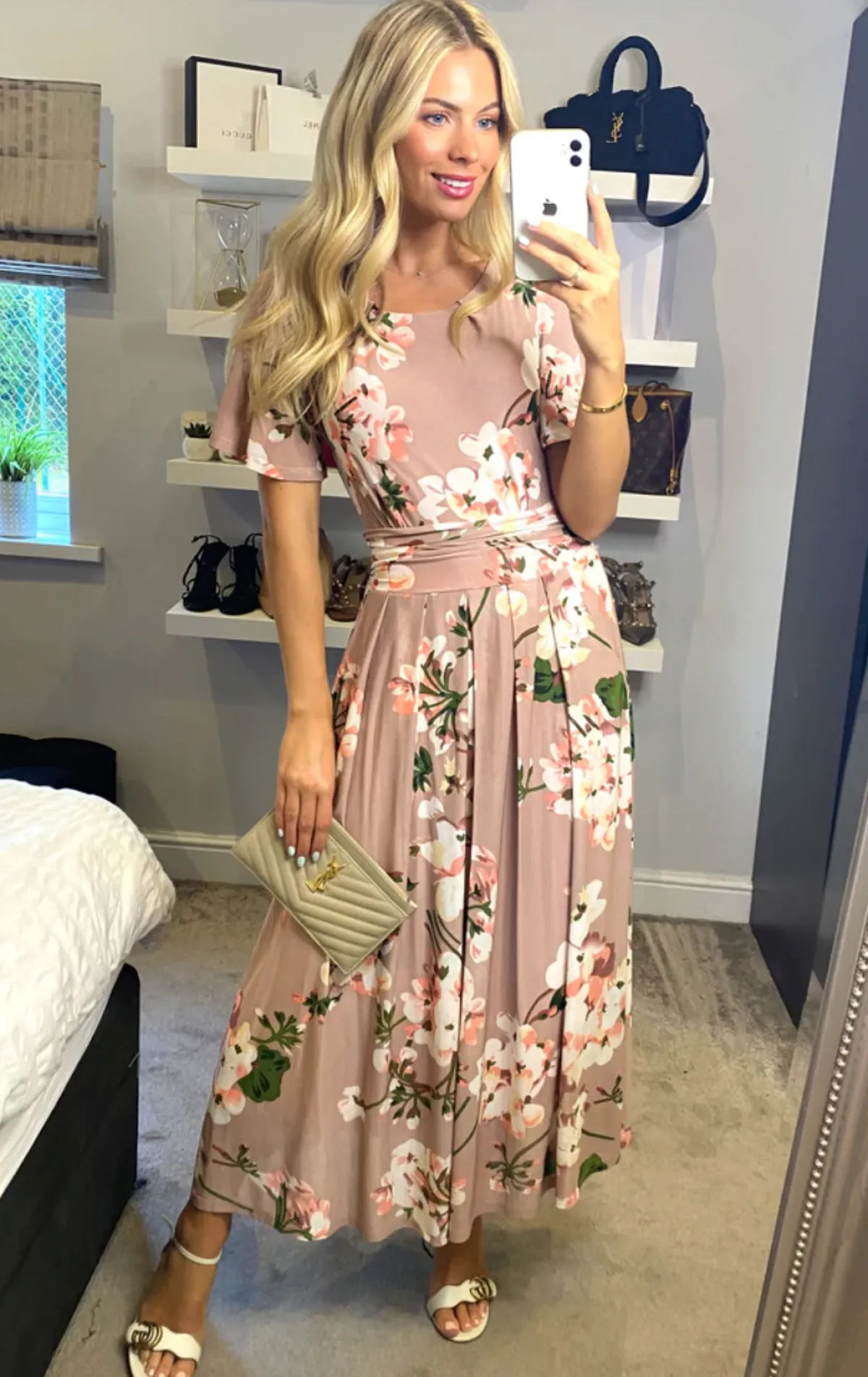 Jolie Moi Occasion Dresses|Mesh Dresses-Julita Floral Mesh Midi Dress, Pink Floral