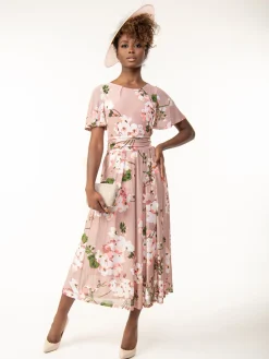 Jolie Moi Occasion Dresses|Mesh Dresses-Julita Floral Mesh Midi Dress, Pink Floral
