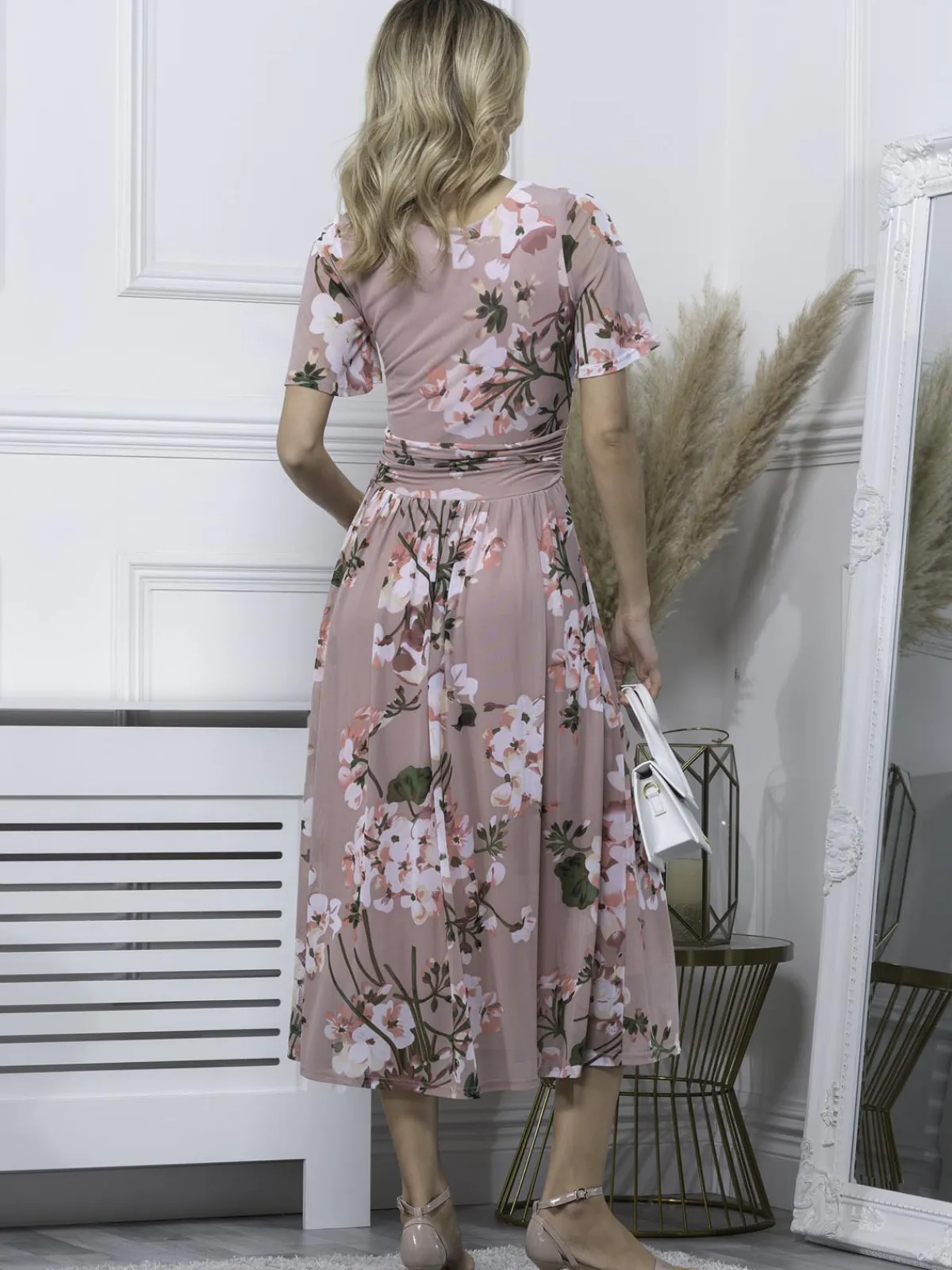Jolie Moi Occasion Dresses|Mesh Dresses-Julita Floral Mesh Midi Dress, Pink Floral