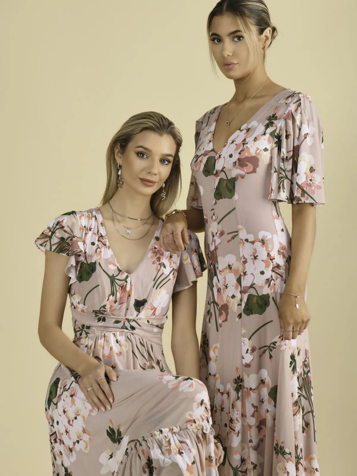 Jolie Moi Occasion Dresses-Kailee Mesh Floral Print Maxi Dress, Dusty Pink
