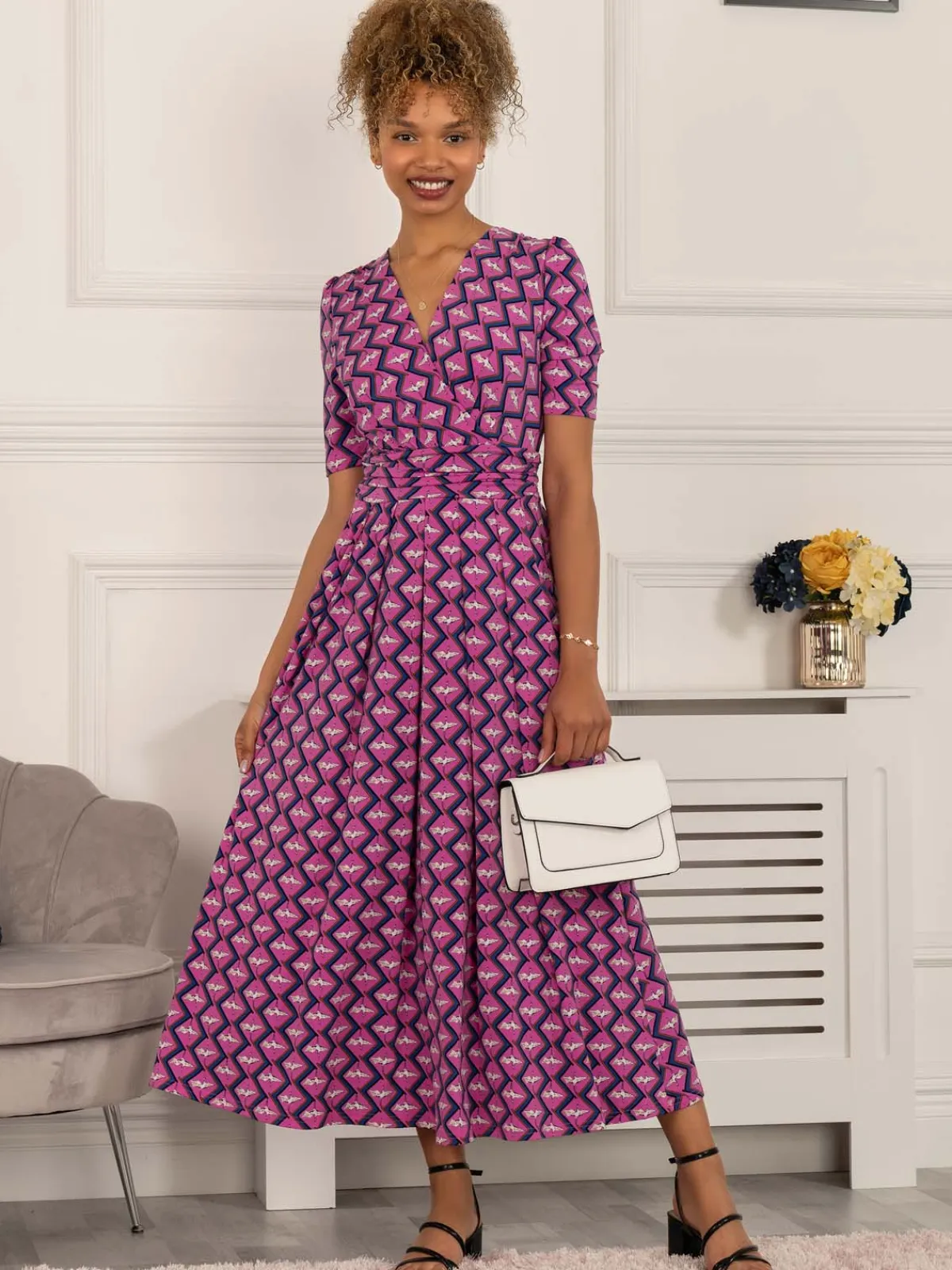 Jolie Moi Occasion Dresses|Weekend Casuals-Katherine Half Sleeve Maxi Dress, Pink Multi