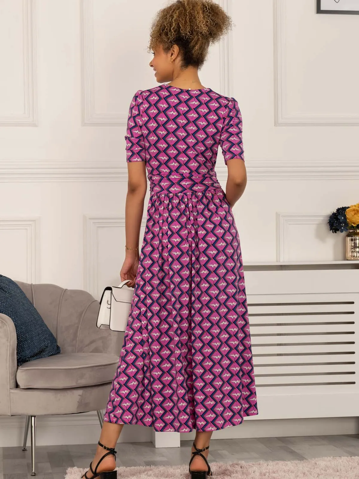 Jolie Moi Occasion Dresses|Weekend Casuals-Katherine Half Sleeve Maxi Dress, Pink Multi