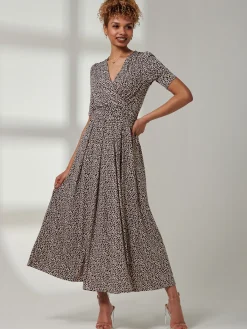 Jolie Moi Occasion Dresses|Animal Print Dresses-Kenzie Half Sleeve Jersey Maxi Dress, Neutral Animal