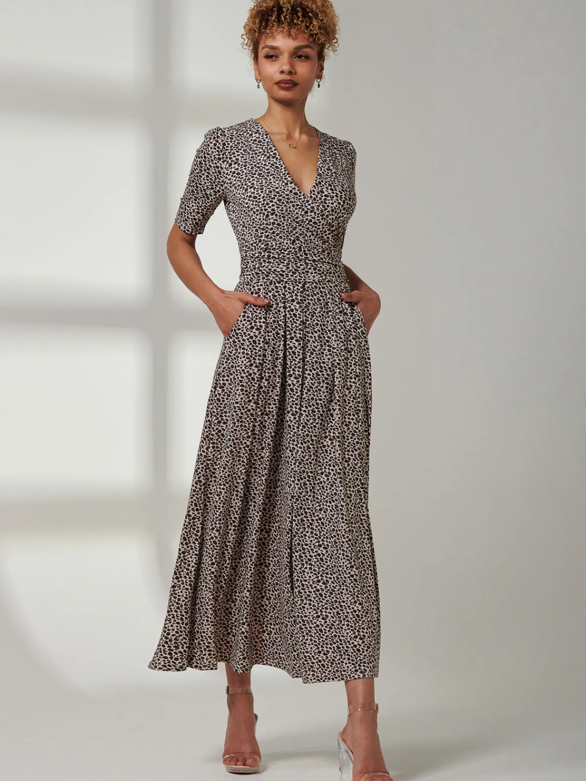 Jolie Moi Occasion Dresses|Animal Print Dresses-Kenzie Half Sleeve Jersey Maxi Dress, Neutral Animal