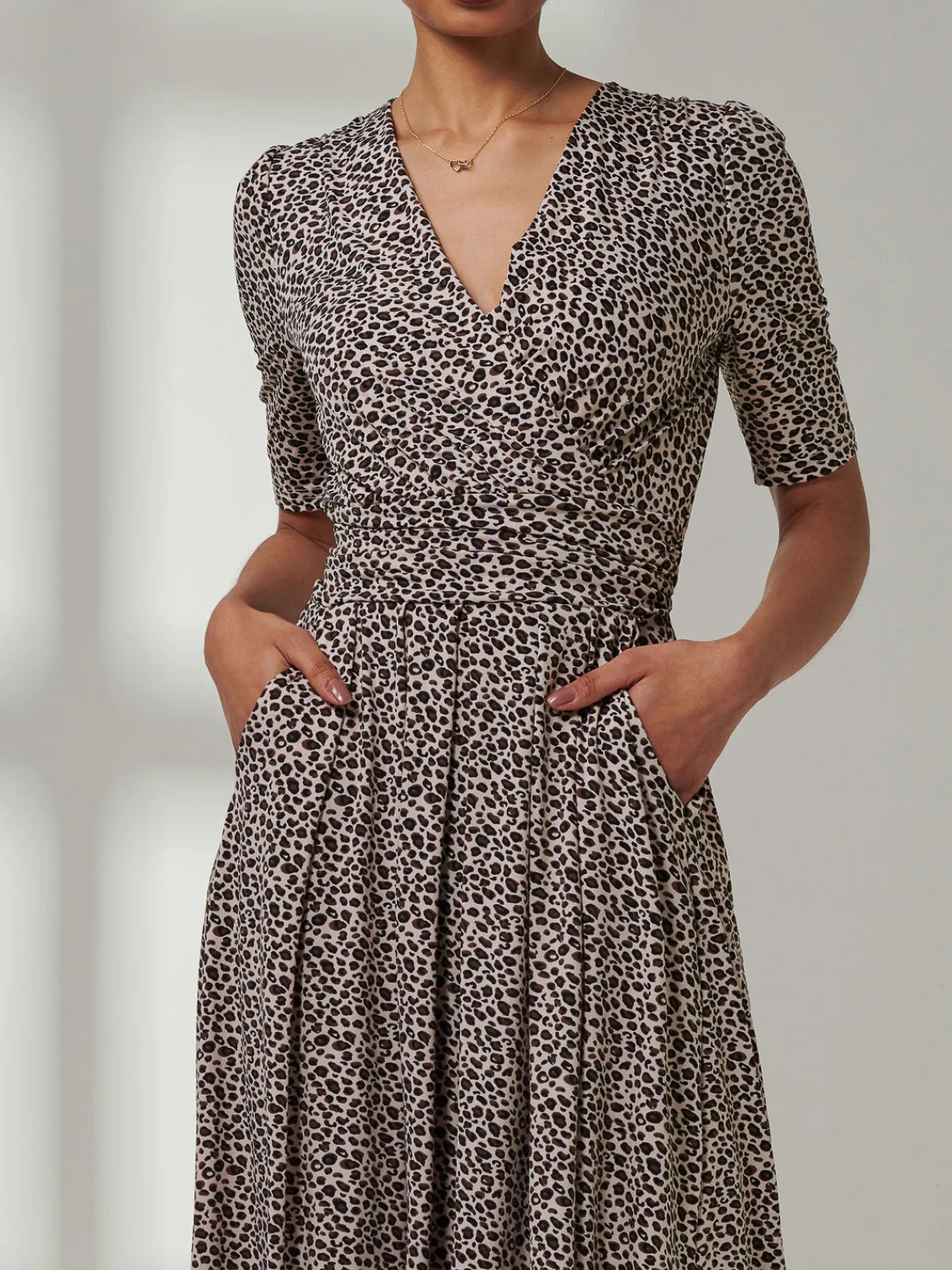 Jolie Moi Occasion Dresses|Animal Print Dresses-Kenzie Half Sleeve Jersey Maxi Dress, Neutral Animal