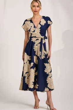 Jolie Moi Occasion Dresses|Floral Dresses-Kimono Sleeve Print Scuba Midaxi Dress, Navy Floral