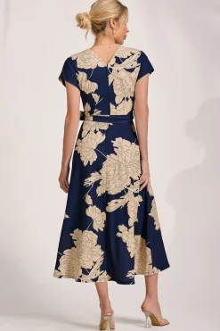 Jolie Moi Occasion Dresses|Floral Dresses-Kimono Sleeve Print Scuba Midaxi Dress, Navy Floral
