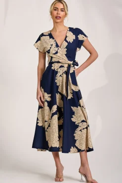 Jolie Moi Occasion Dresses|Floral Dresses-Kimono Sleeve Print Scuba Midaxi Dress, Navy Floral