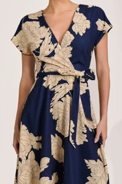 Jolie Moi Occasion Dresses|Floral Dresses-Kimono Sleeve Print Scuba Midaxi Dress, Navy Floral