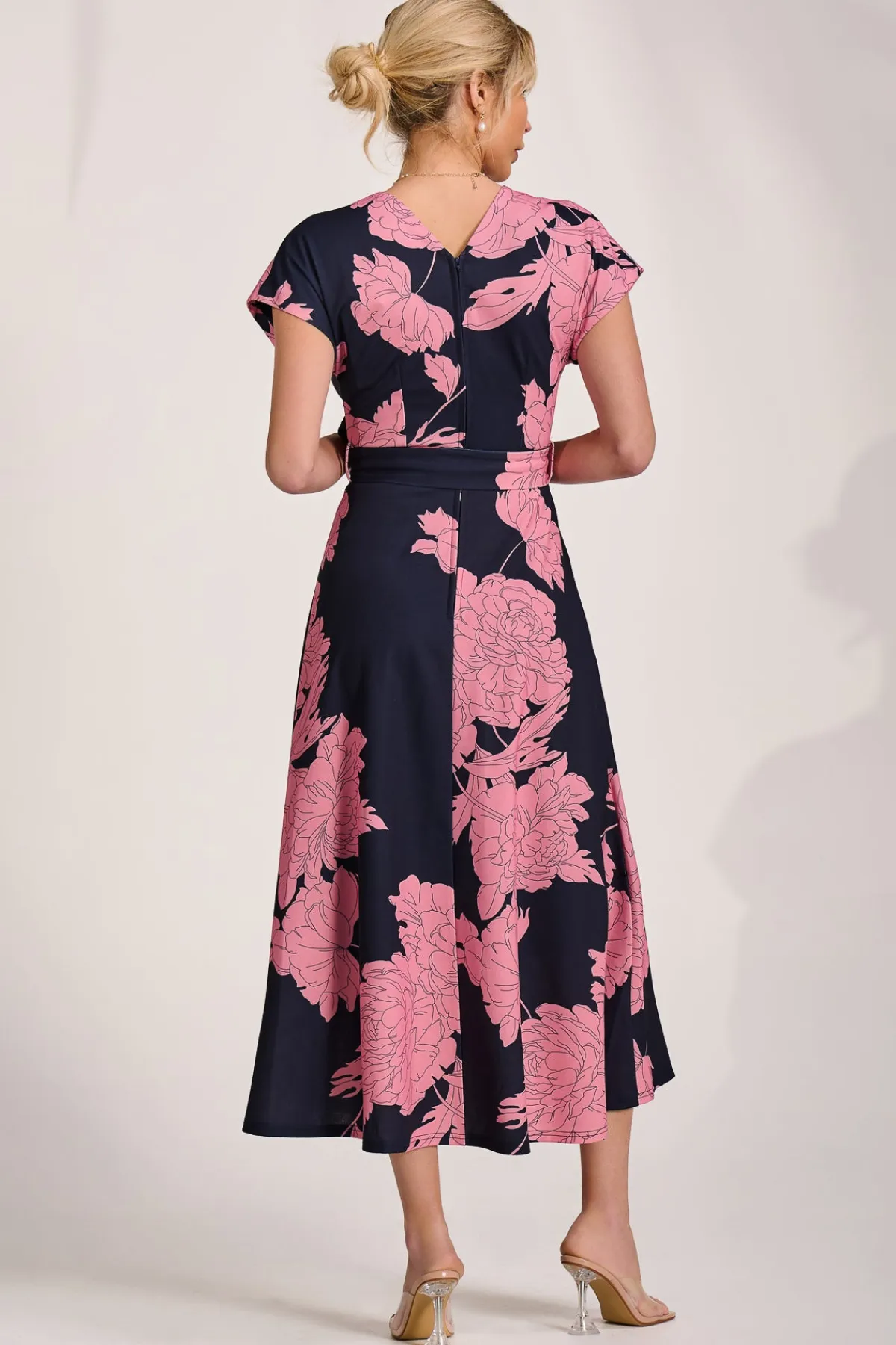 Jolie Moi Occasion Dresses|Wedding Guest-Kimono Sleeve Print Scuba Midaxi Dress, Pink Floral