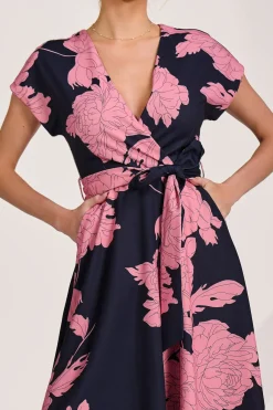 Jolie Moi Occasion Dresses|Wedding Guest-Kimono Sleeve Print Scuba Midaxi Dress, Pink Floral