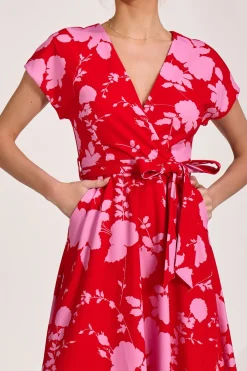 Jolie Moi Occasion Dresses|Wedding Guest-Kimono Sleeve Print Scuba Midaxi Dress, Red Floral